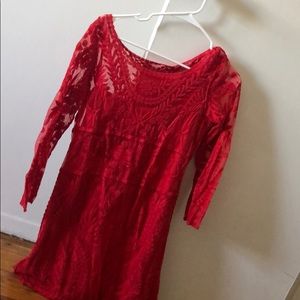 Red Lace Long Sleeved Dress